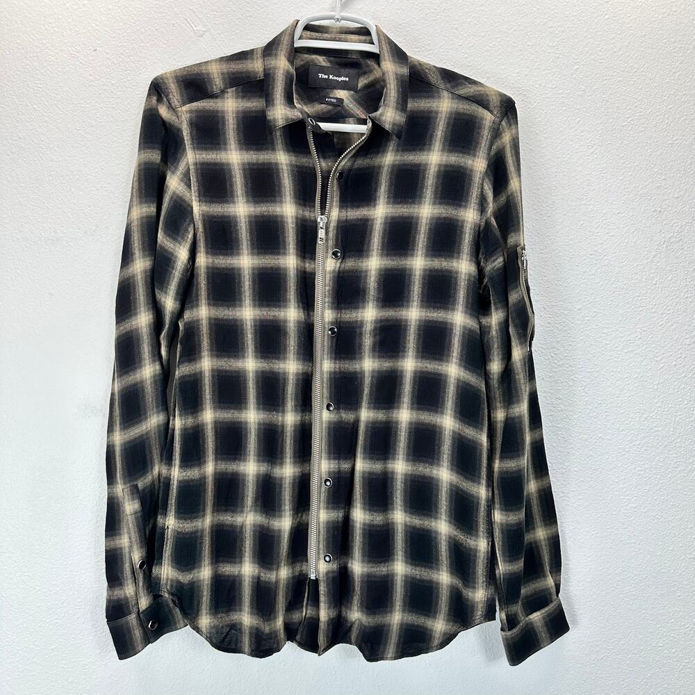 The Kooples Plaid Shirt Zipper and Snap Closure Black Cream XS